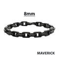 8mm Matte Finish Black IP Stainless Steel Faceted Interlock Link Chain Bracelet with 1mm Black Spinel