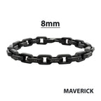 8mm Matte Finish Black IP Stainless Steel Faceted Interlock Link Chain Bracelet with 1mm Black Spinel