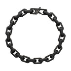 8mm Matte Finish Black IP Stainless Steel Faceted Interlock Link Chain Bracelet with 1mm Black Spinel