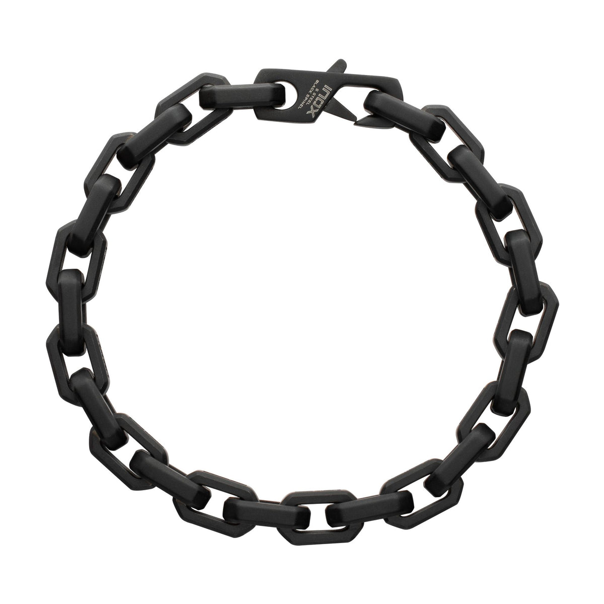 8mm Matte Finish Black IP Stainless Steel Faceted Interlock Link Chain Bracelet with 1mm Black Spinel