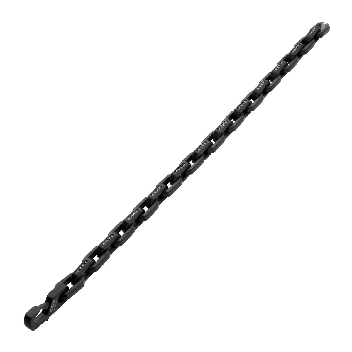 8mm Matte Finish Black IP Stainless Steel Faceted Interlock Link Chain Bracelet with 1mm Black Spinel