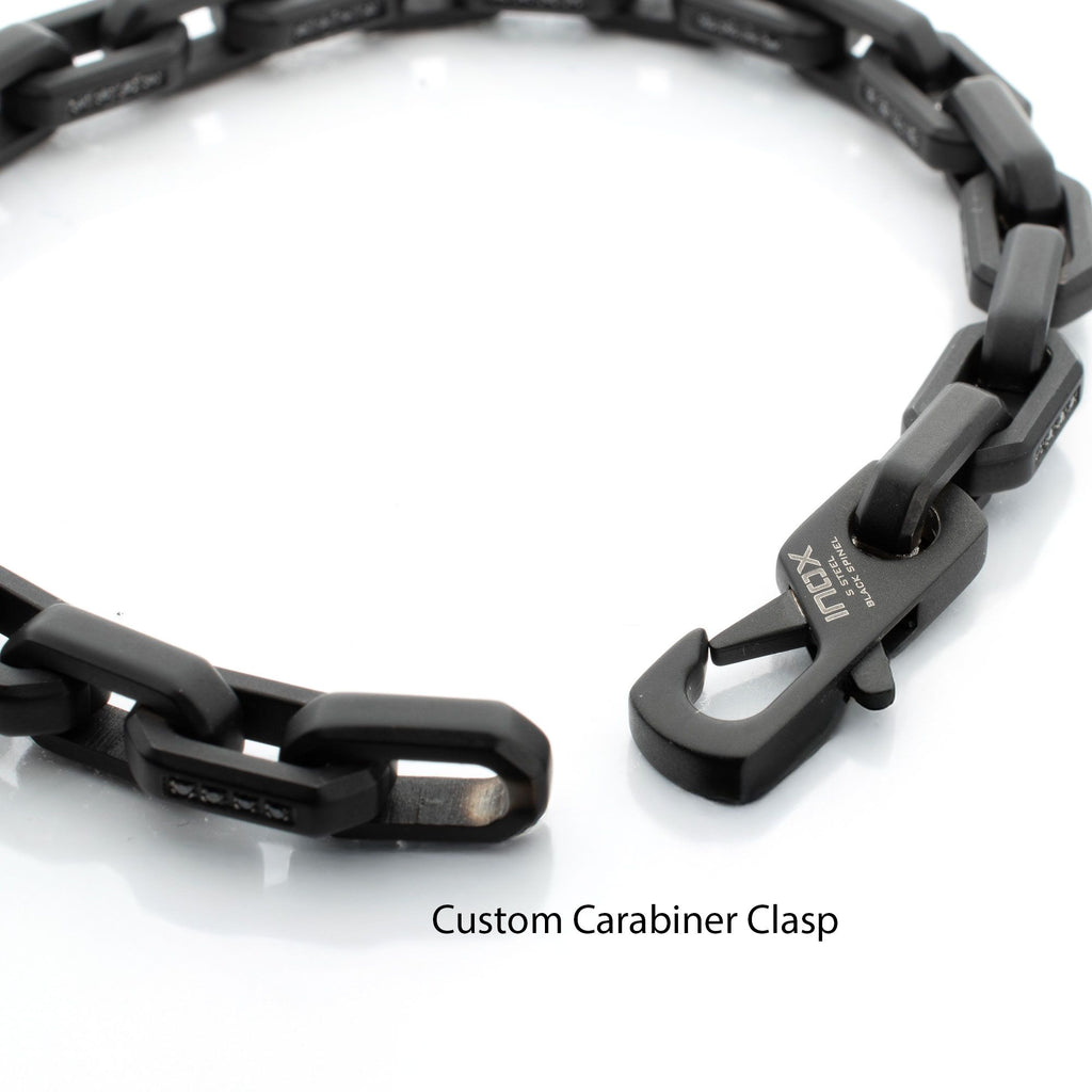 8mm Matte Finish Black IP Stainless Steel Faceted Interlock Link Chain Bracelet with 1mm Black Spinel