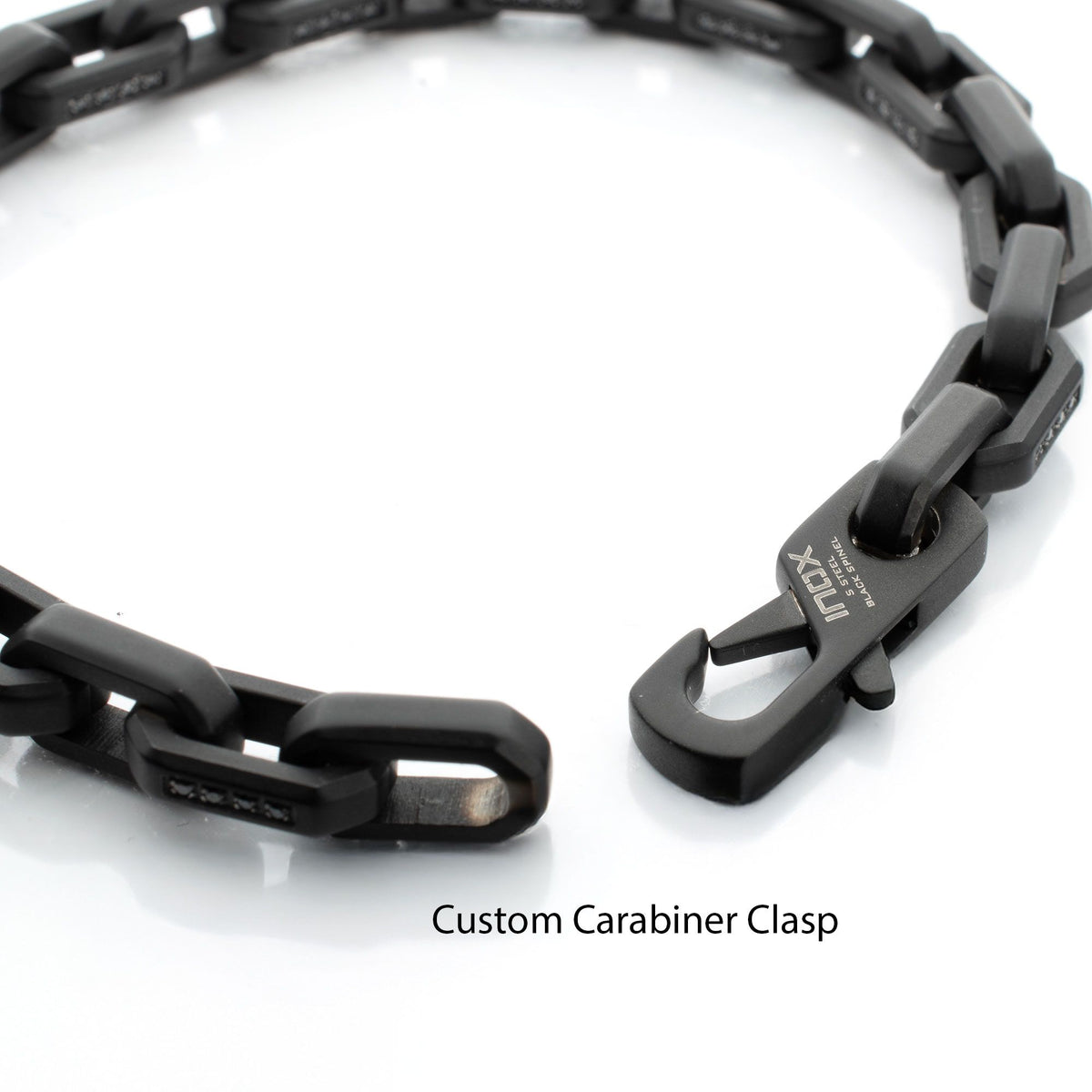 8mm Matte Finish Black IP Stainless Steel Faceted Interlock Link Chain Bracelet with 1mm Black Spinel