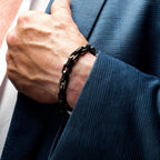 8mm Matte Finish Black IP Stainless Steel Faceted Interlock Link Chain Bracelet with 1mm Black Spinel
