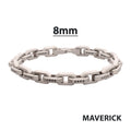 8mm Matte Finish Stainless Steel Faceted Interlock Link Chain Bracelet with 1mm Black Spinel