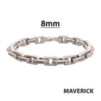 8mm Matte Finish Stainless Steel Faceted Interlock Link Chain Bracelet with 1mm Black Spinel