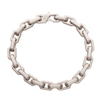 8mm Matte Finish Stainless Steel Faceted Interlock Link Chain Bracelet with 1mm Black Spinel