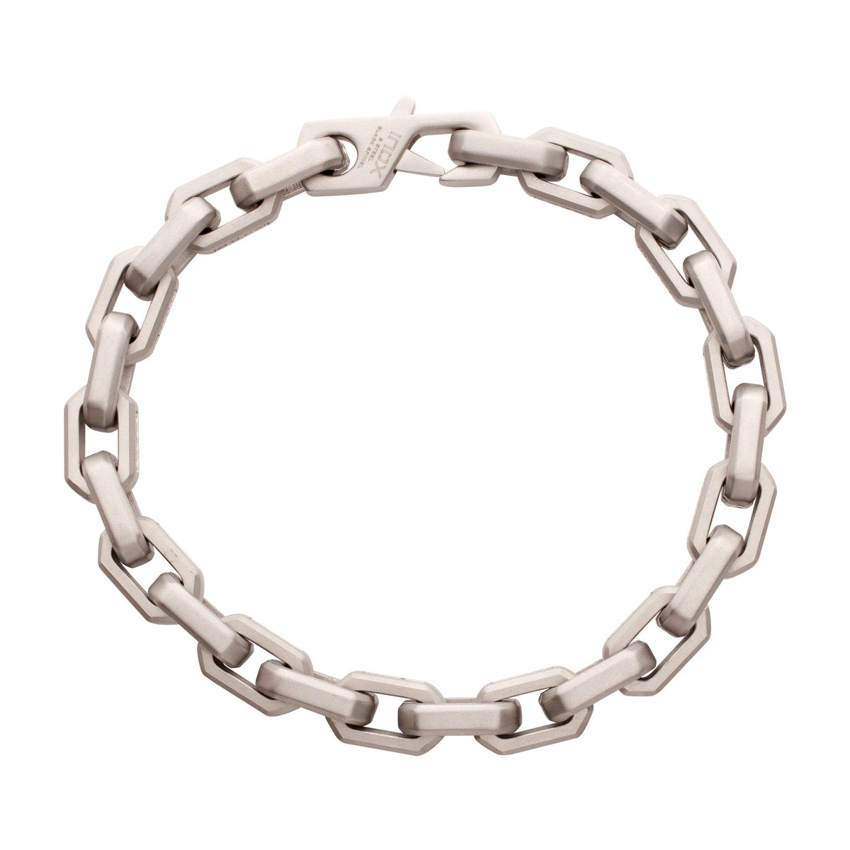 8mm Matte Finish Stainless Steel Faceted Interlock Link Chain Bracelet with 1mm Black Spinel