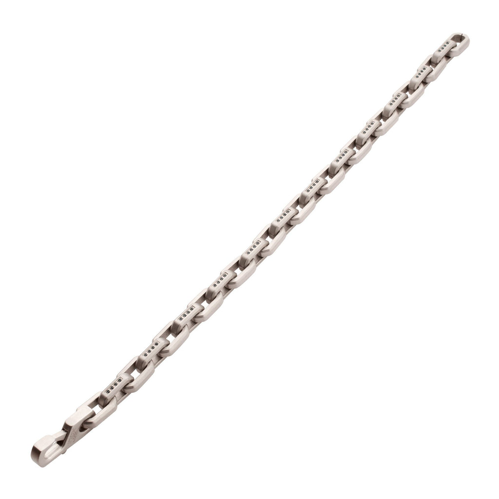 8mm Matte Finish Stainless Steel Faceted Interlock Link Chain Bracelet with 1mm Black Spinel