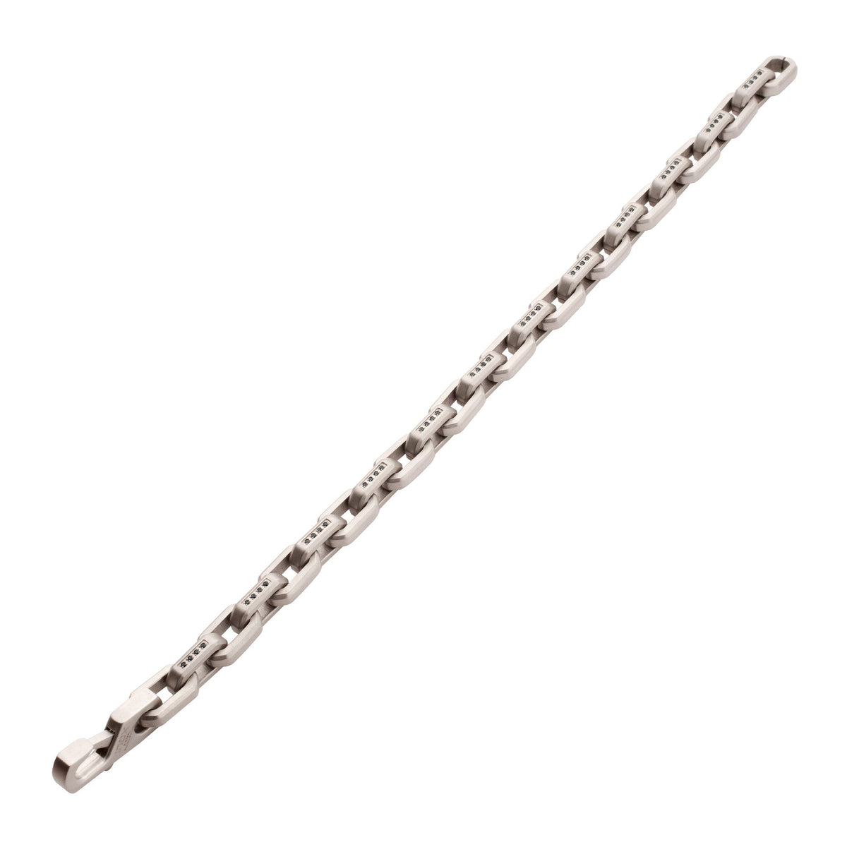 8mm Matte Finish Stainless Steel Faceted Interlock Link Chain Bracelet with 1mm Black Spinel