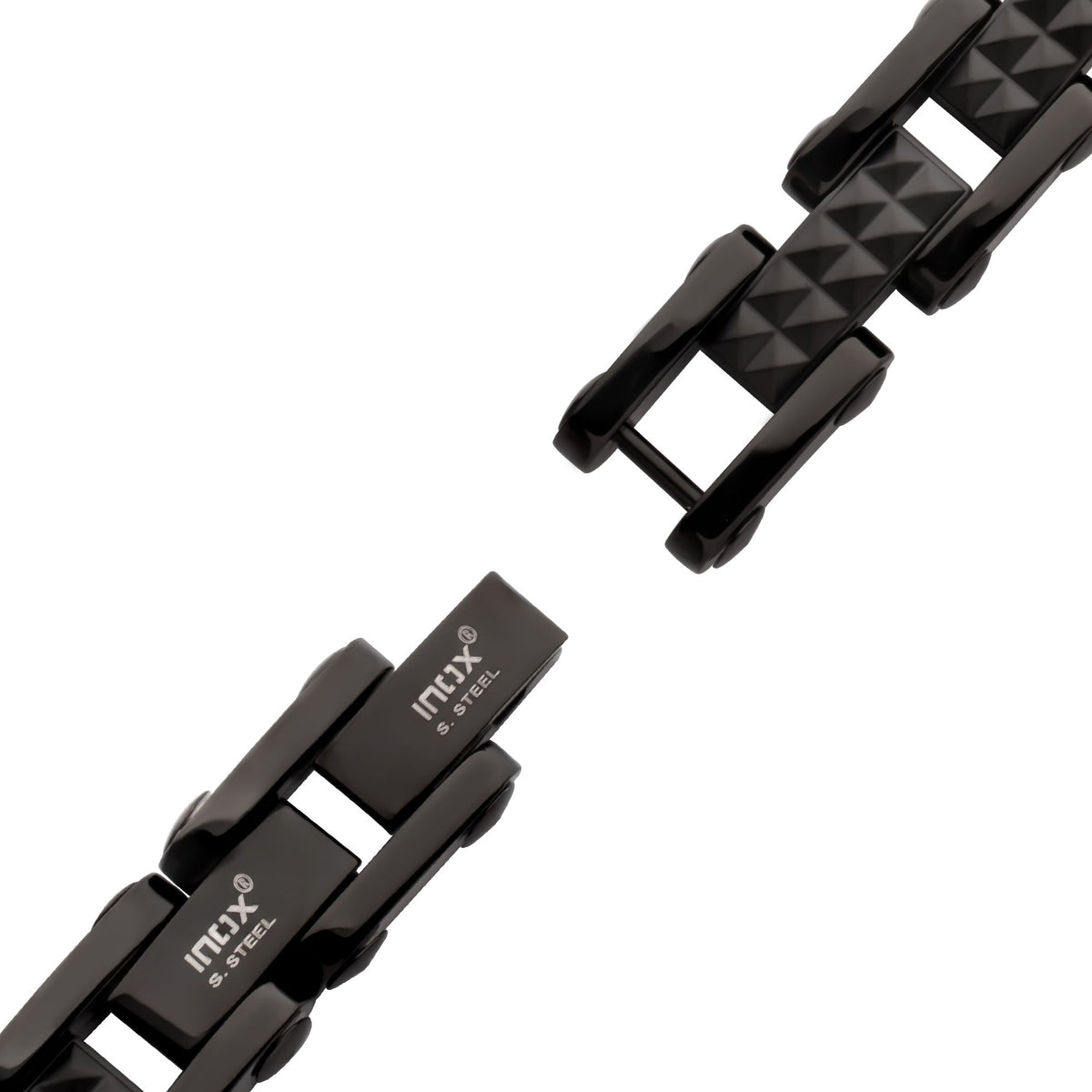 Black IP Steel with Matte Finish Pyramid Stud Pattern & High Polished Finish Link Bracelet