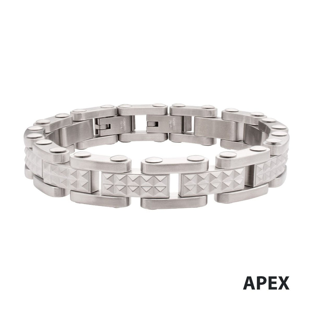 Stainless Steel Matte Finish Pyramid Stud Pattern Link Bracelet