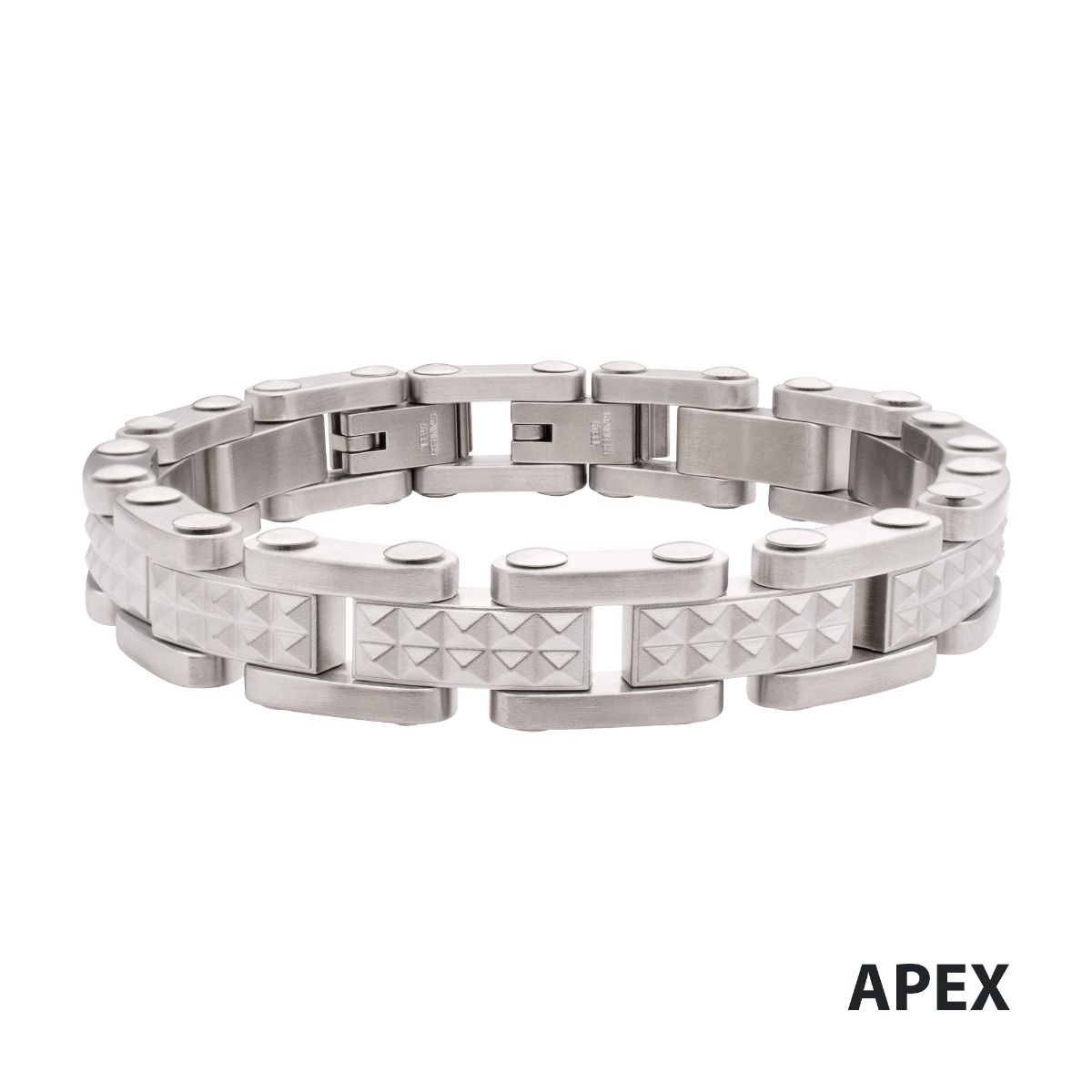 Stainless Steel Matte Finish Pyramid Stud Pattern Link Bracelet