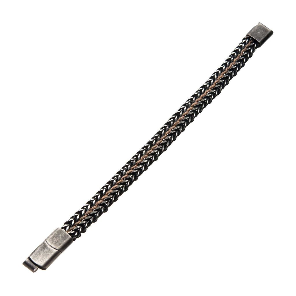Allegiance Stainless Steel Bracelets with Brown Wax Cord binding 2 Antique Brushed Foxtail Links (brswirb010mbn)
