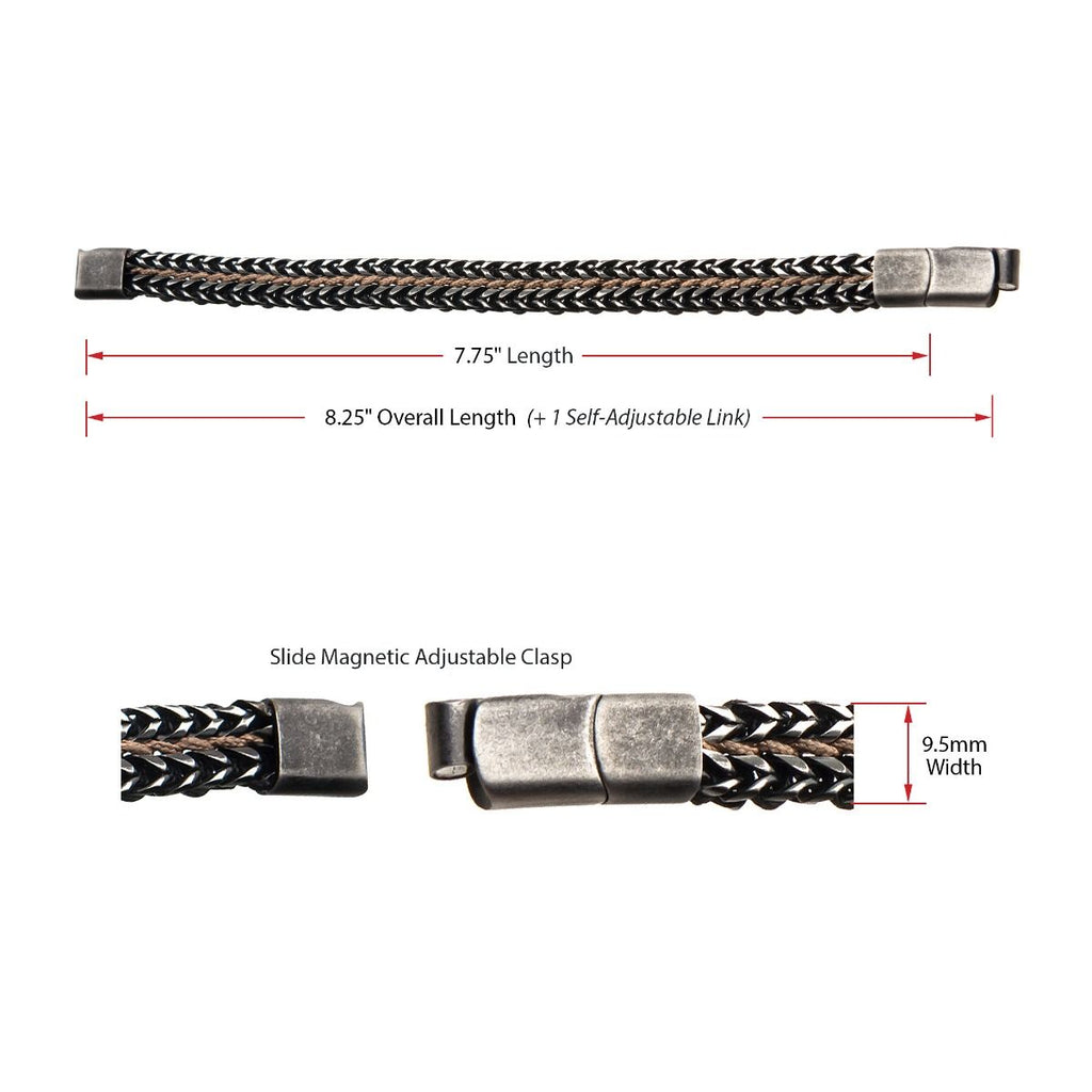 Allegiance Stainless Steel Bracelets with Brown Wax Cord binding 2 Antique Brushed Foxtail Links (brswirb010mbn)