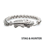Polished Steel Wheat Chain With Fishbone On Hook Clasp Bracelet