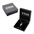 18k Gold Plated Tribal Cross Pendant With 2mm Lab Grown Diamond With 24 Box Chain (dmssp479gpnk)