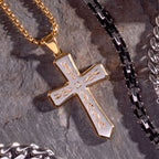 18k Gold Plated Tribal Cross Pendant With 2mm Lab Grown Diamond With 24 Box Chain (dmssp479gpnk)