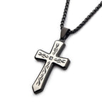 Black Plated Tribal Cross Pendant With 2mm Lab Grown Diamond With 24 Box Chain (dmssp479knk)