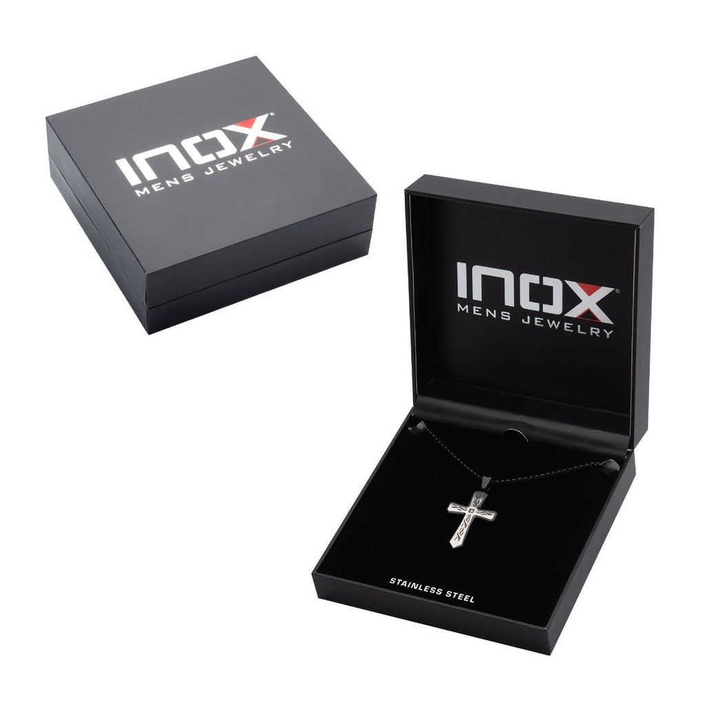 Black Plated Tribal Cross Pendant With 2mm Lab Grown Diamond With 24 Box Chain (dmssp479knk)