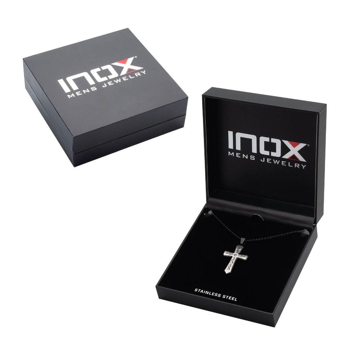 Black Plated Tribal Cross Pendant With 2mm Lab Grown Diamond With 24 Box Chain (dmssp479knk)