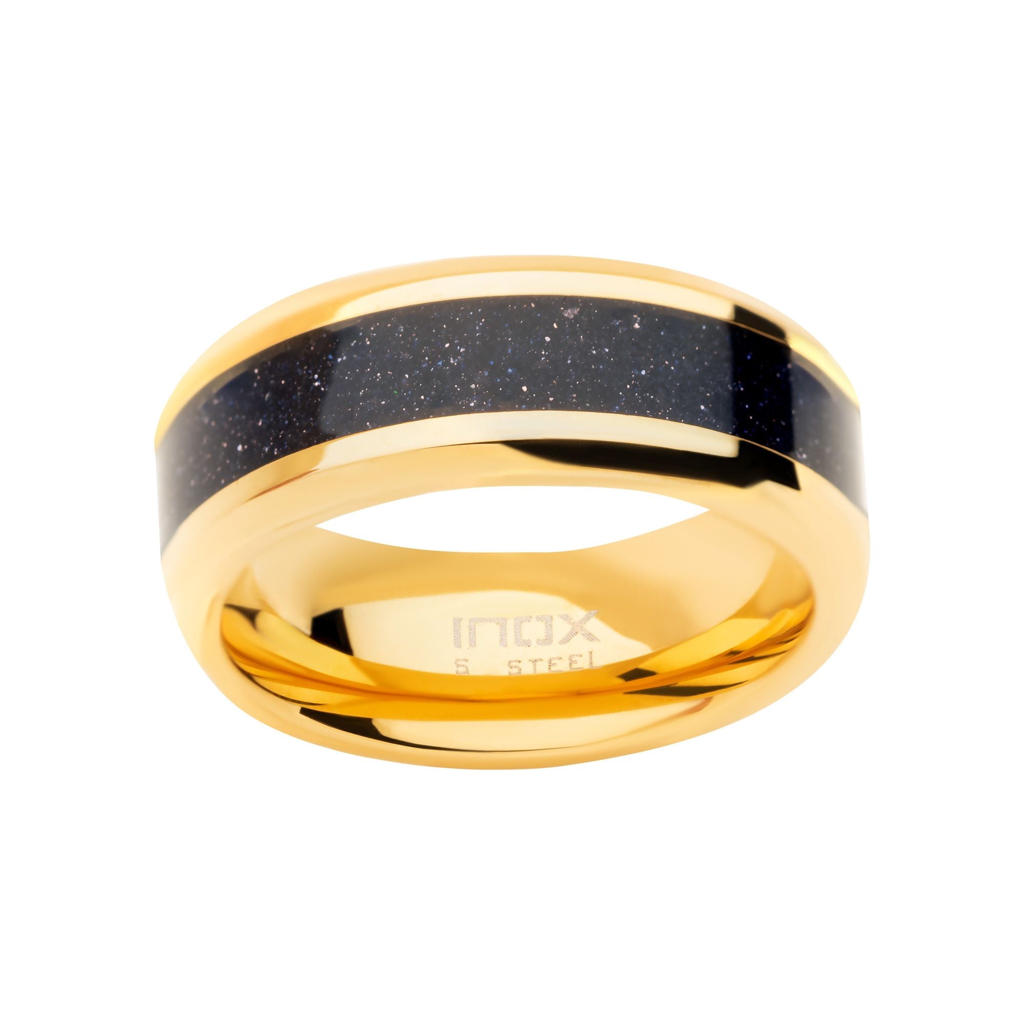 18k Gold Ip Genuine Blue Sandstone Inlay Ring (fr005gp)