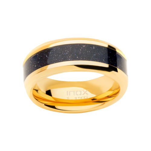 18k Gold Ip Genuine Blue Sandstone Inlay Ring (fr005gp)