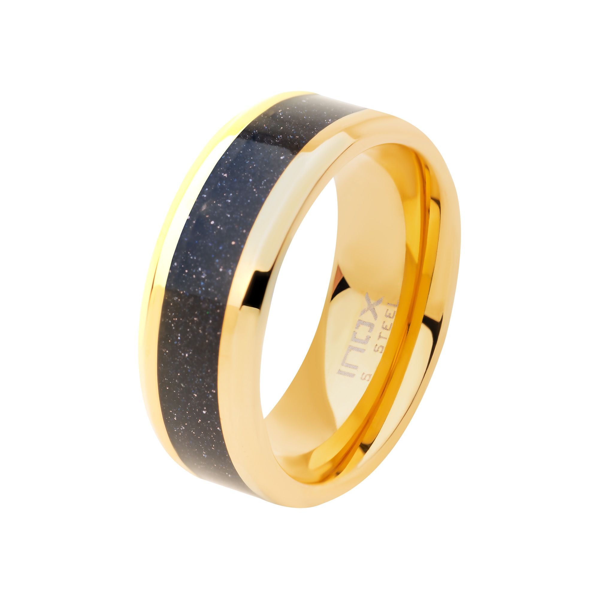 18k Gold Ip Genuine Blue Sandstone Inlay Ring (fr005gp)