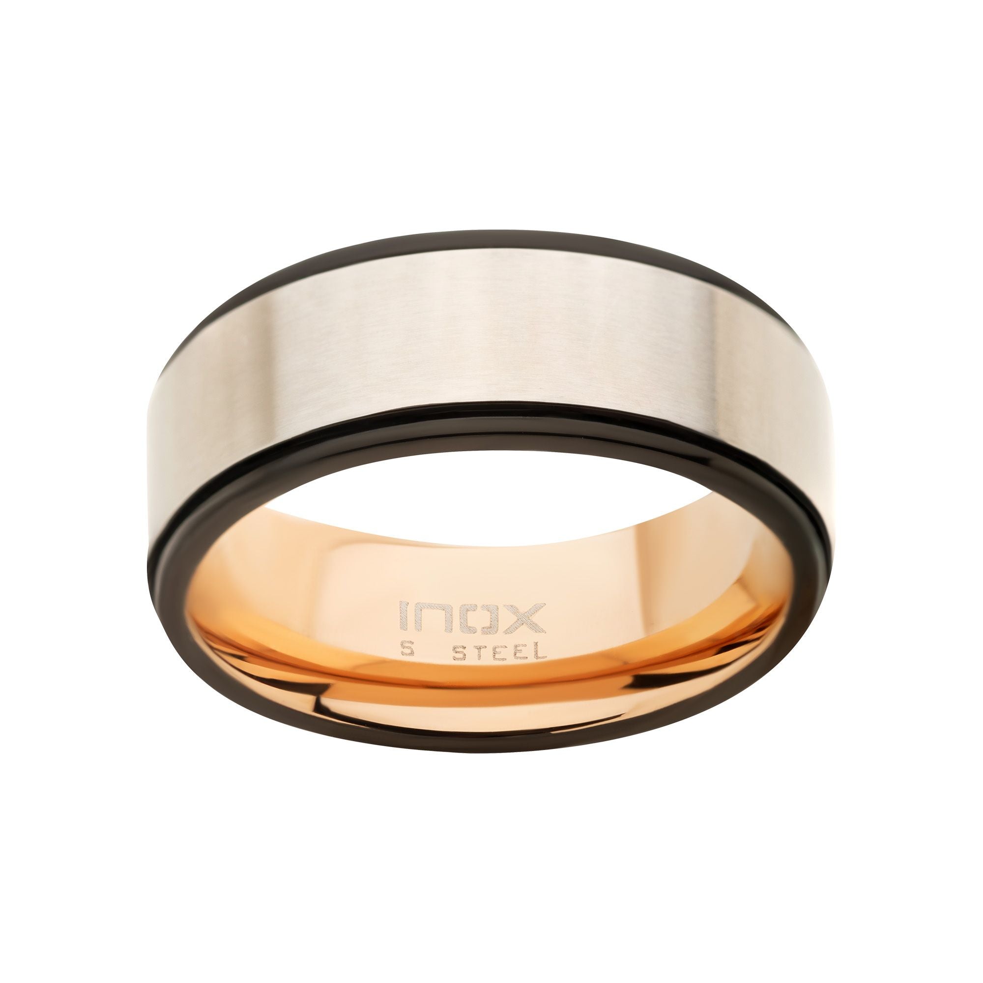 Steel Matte Finish With Rose Gold Ip Black Ip Ring (fr064rg)