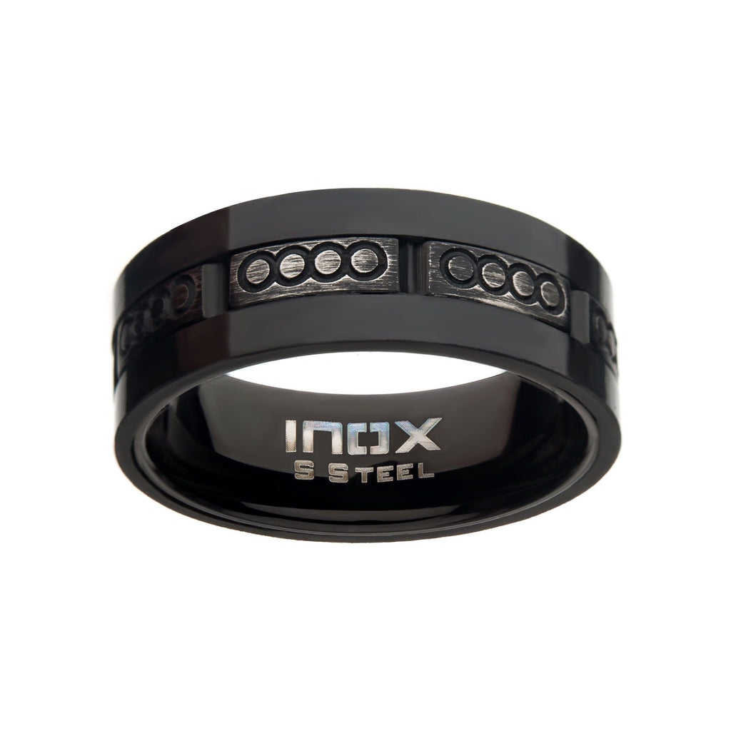 Antiqued Black Ip Carbon Fiber Ring (fr079)