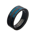 Blue Ip Black Ip Lines Carbon Fiber Hammered Ring
