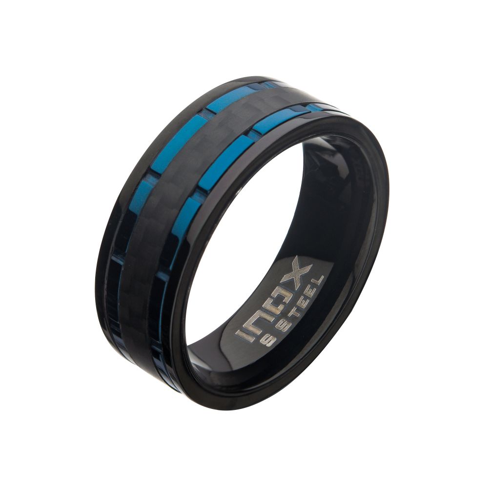 Blue Ip Black Ip Lines Carbon Fiber Hammered Ring