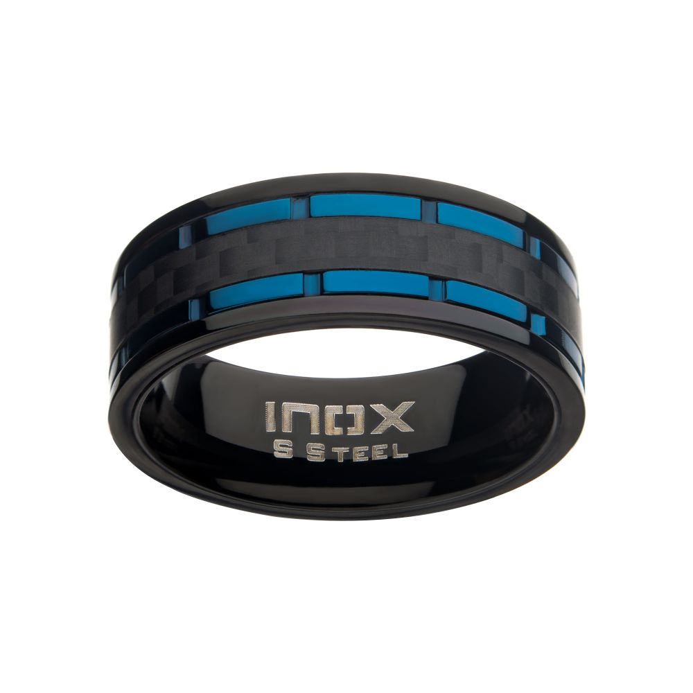Blue Ip Black Ip Lines Carbon Fiber Hammered Ring