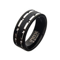 Steel Black Ip Lines Carbon Fiber Hammered Ring (fr085st)