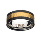 Steel Carbon Fiber With Gold Ip Hammered Ring (fr097yb)
