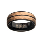 Stainless Steel With Matte Black Rose Gold Ip Double Hammered Ring (fr098krg)