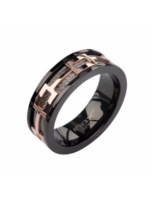 Steel Cable Rose Gold Ip And Black Ip Window Ring