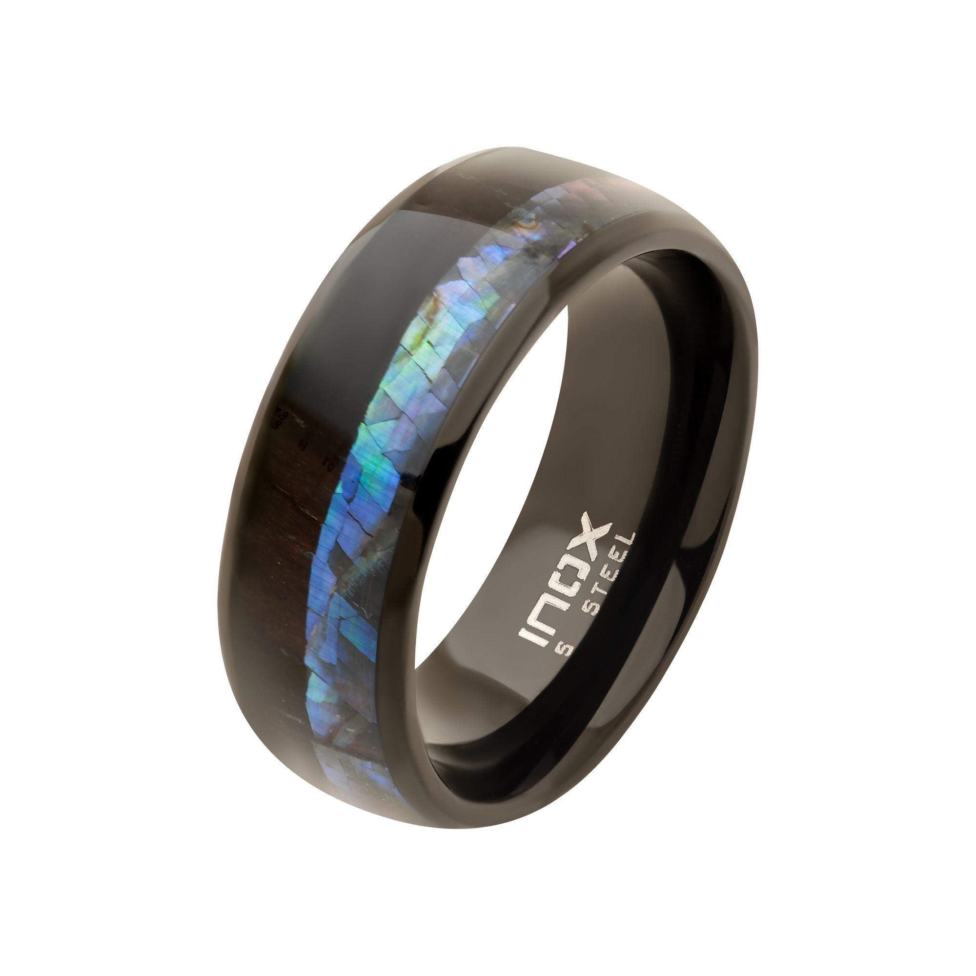 Black Ip Abalone Shell Ebony Wood Inlay Ring (fr129k)
