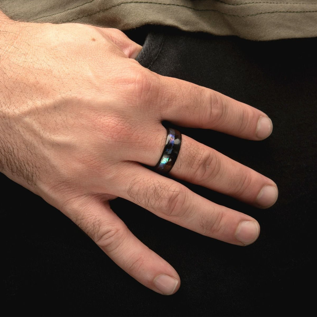 Black Ip Abalone Shell Ebony Wood Inlay Ring (fr129k)