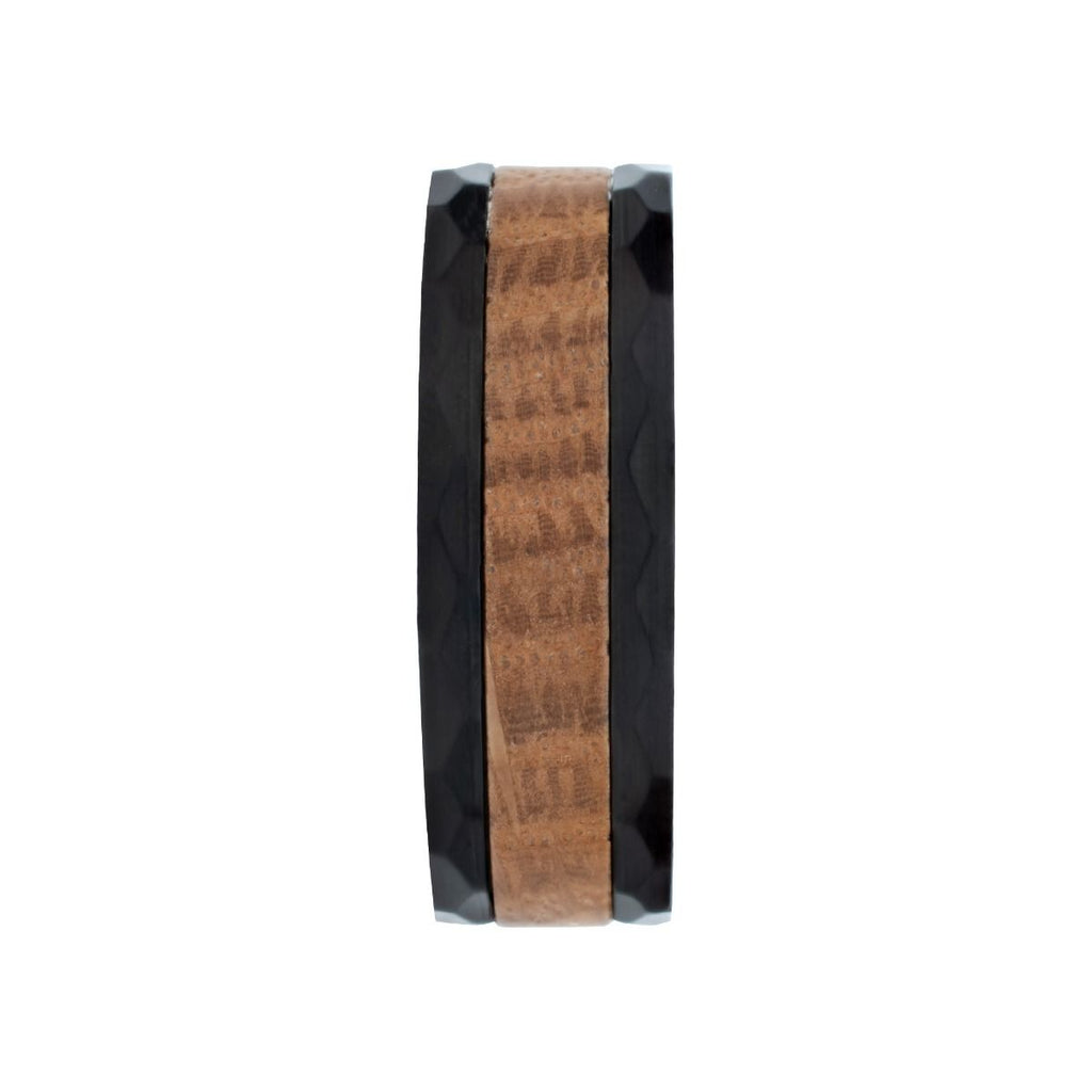 Whiskey Barrel Wood Inlay Black Ip Steel Ring (fr1379)