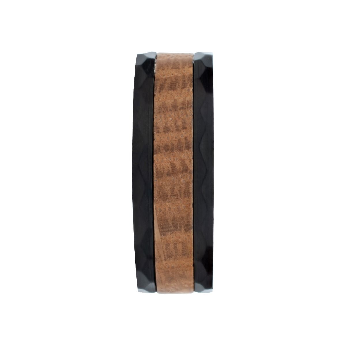 Whiskey Barrel Wood Inlay Black Ip Steel Ring (fr1379)