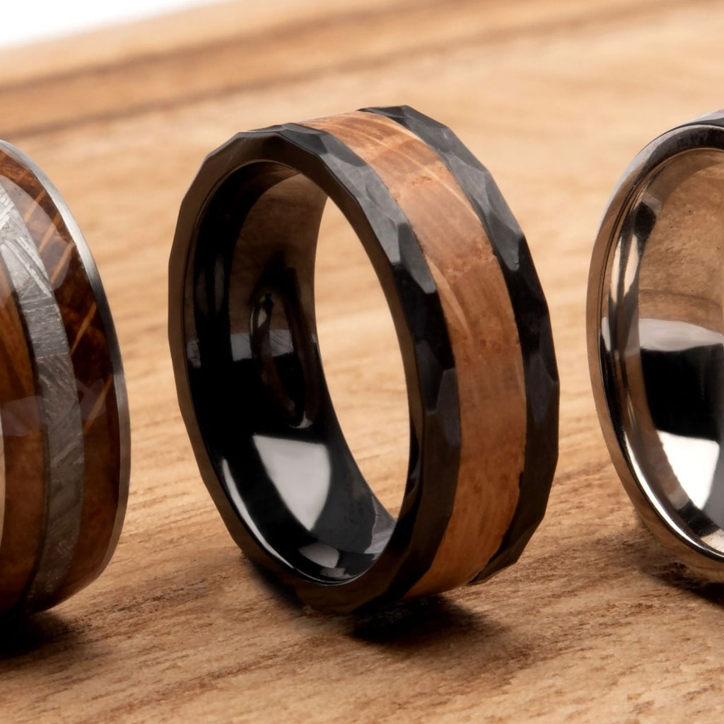 Whiskey Barrel Wood Inlay Black Ip Steel Ring (fr1379)