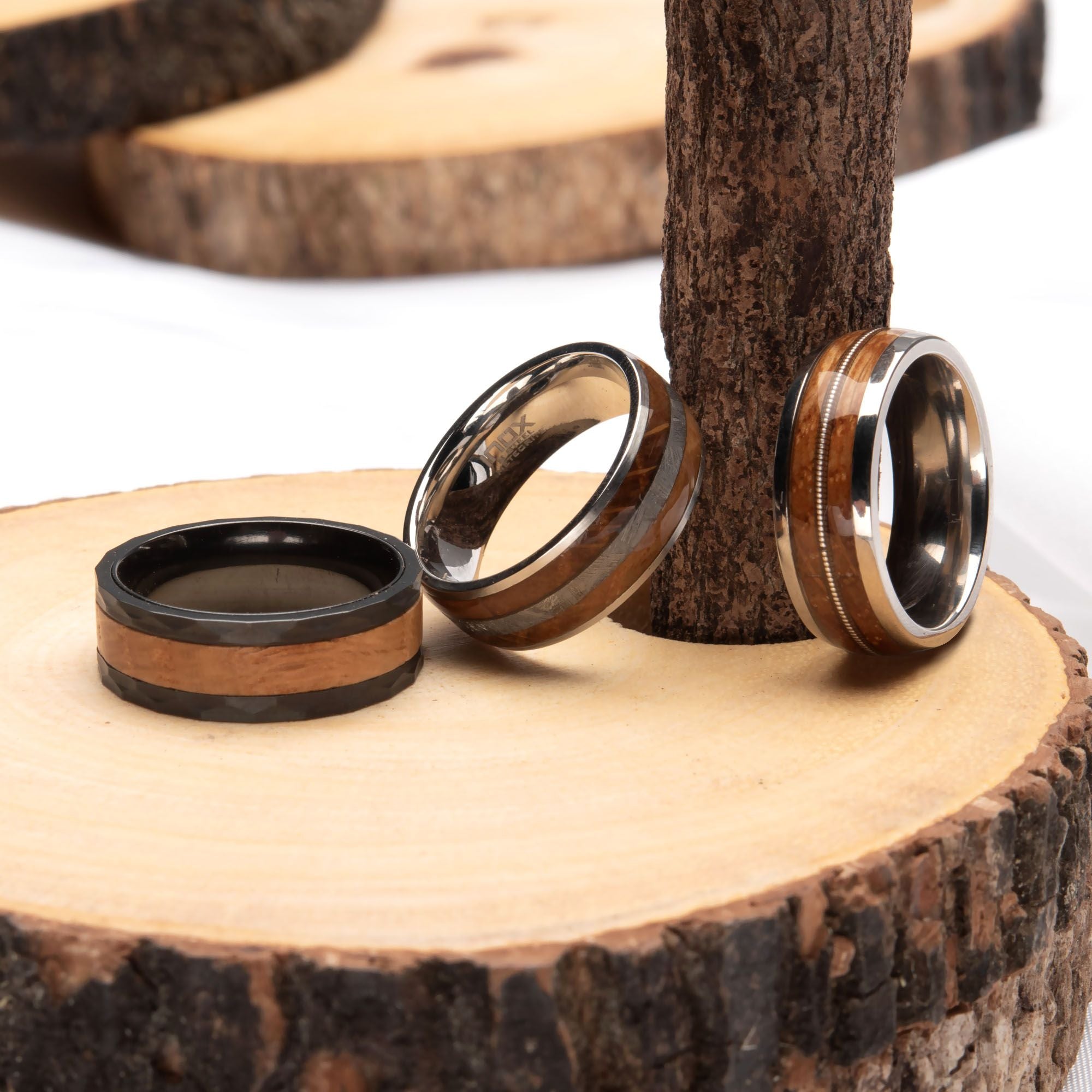 Whiskey Barrel Wood Inlay Black Ip Steel Ring (fr1379)