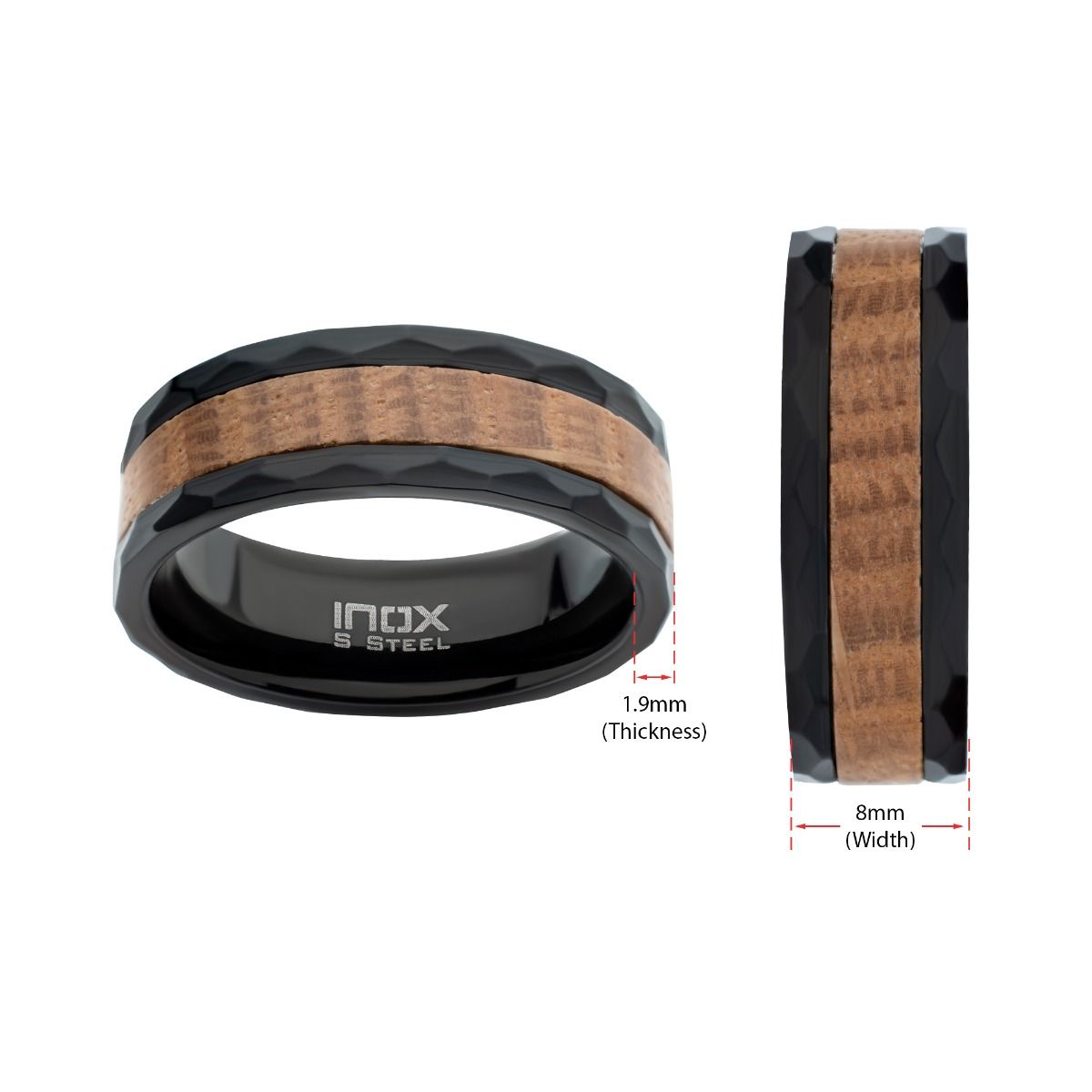 Whiskey Barrel Wood Inlay Black Ip Steel Ring (fr1379)