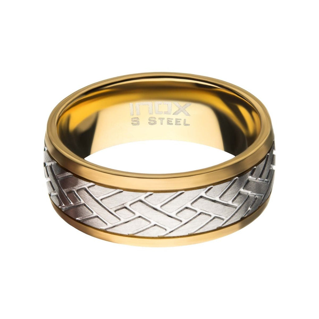 Gold Ip Edge With Steel Weave Ring (fr16889gp)