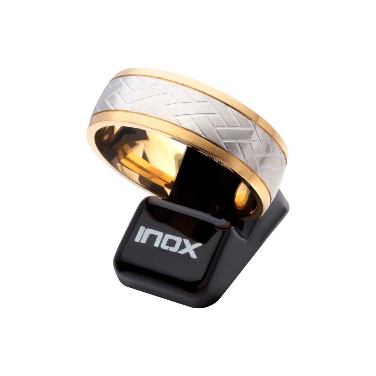 Gold Ip Edge With Steel Weave Ring (fr16889gp)