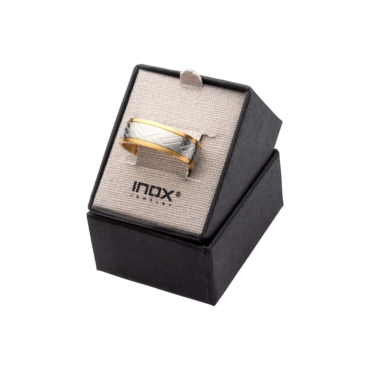 Gold Ip Edge With Steel Weave Ring (fr16889gp)