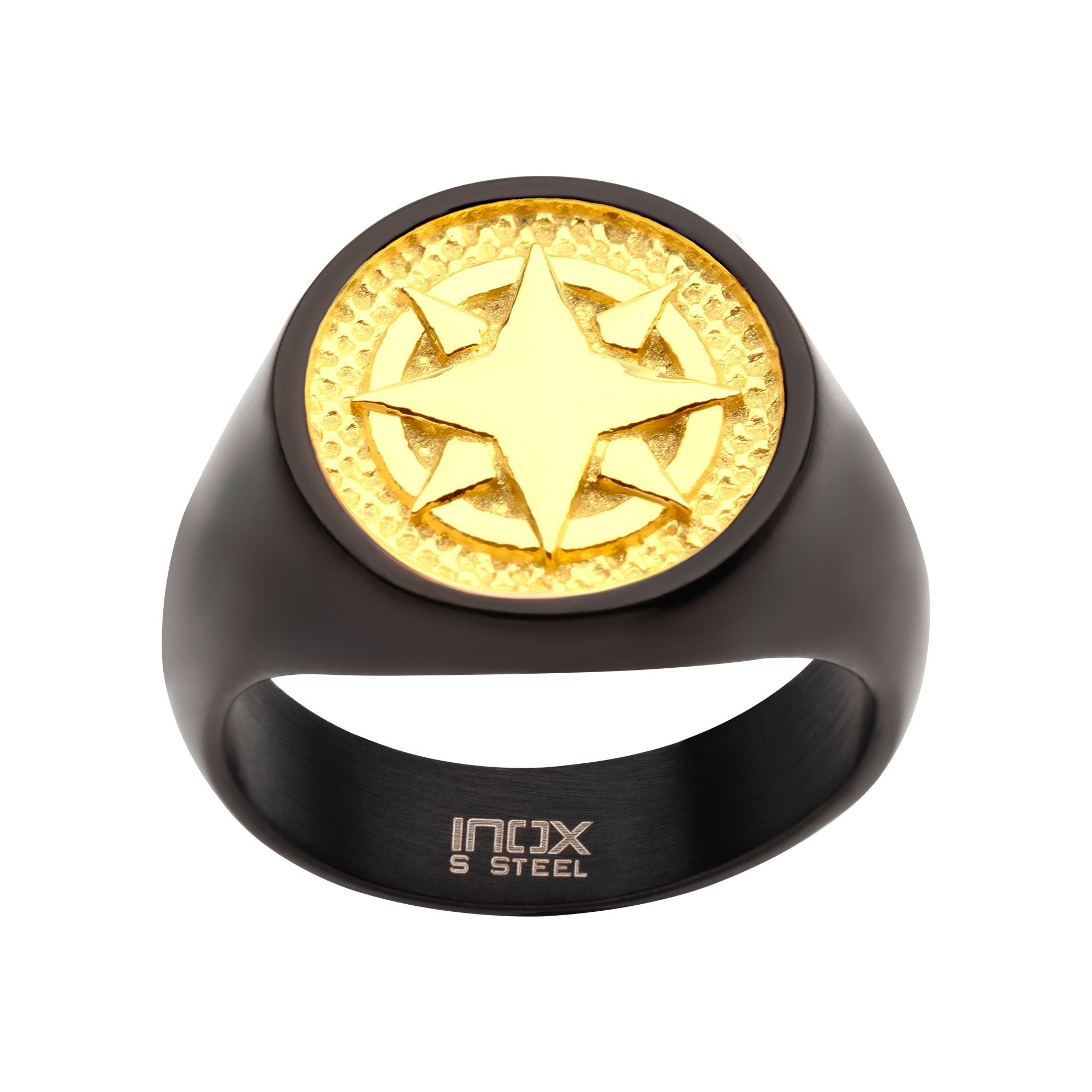 18kt Gold Ip Wayfinder Compass Black Ip Signet Ring (fr17420)