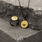 18kt Gold Ip Wayfinder Compass Black Ip Signet Ring (fr17420)
