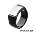 Two Tone Steel Black Ip Engraveable Signet Ring